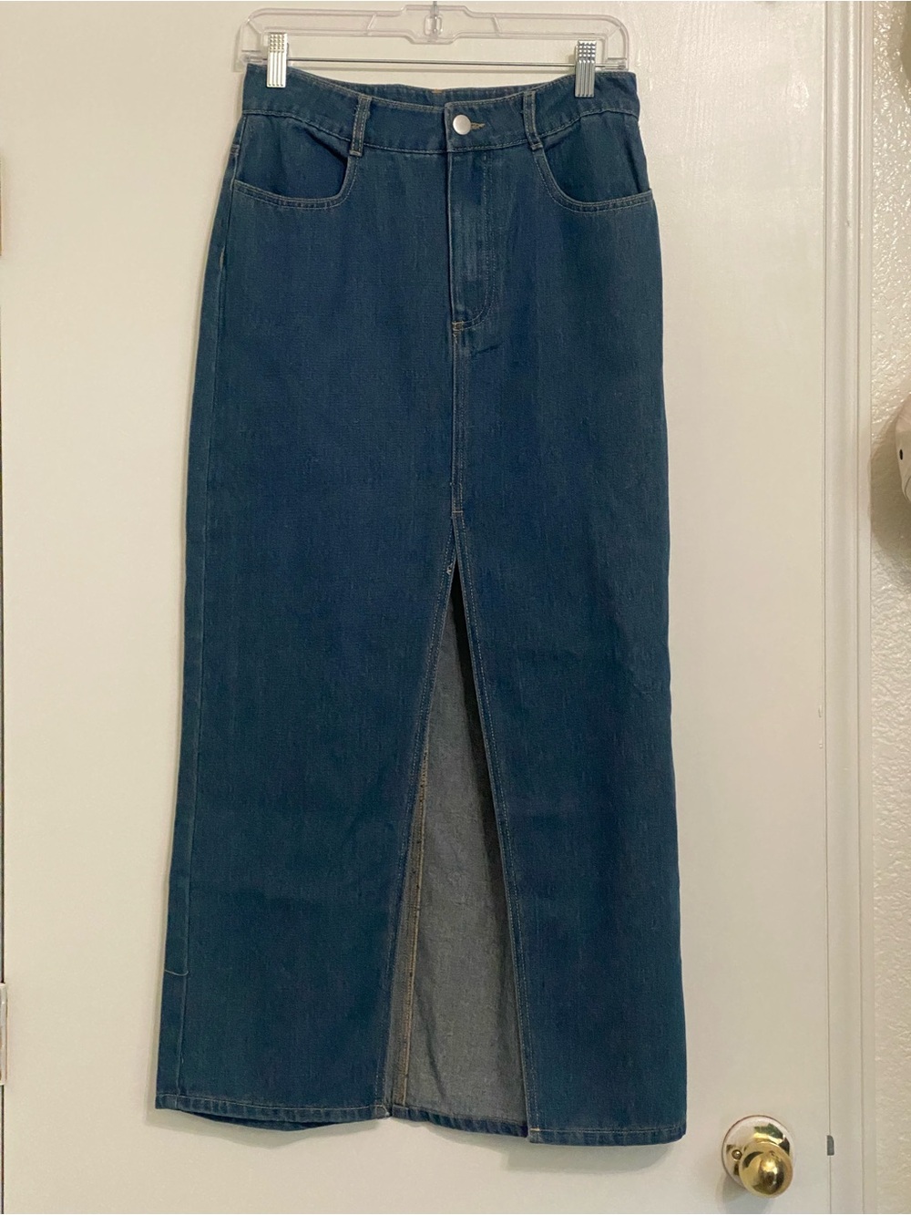 HYFVE Dark Blue Straight-Leg Denim Skirt with Front Slit